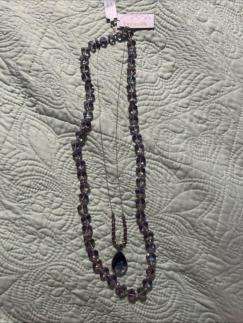 lonna & lilly Purple Faceted Bead Necklace with Teardrop Pendant